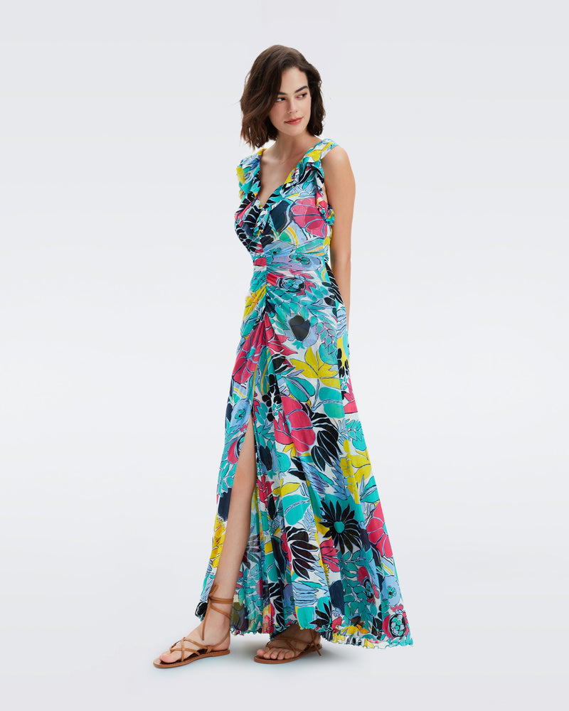 DVF Sean Sleeveless Mesh Maxi Dress  in Garden Of Earthly Delicious Summer Turquoise