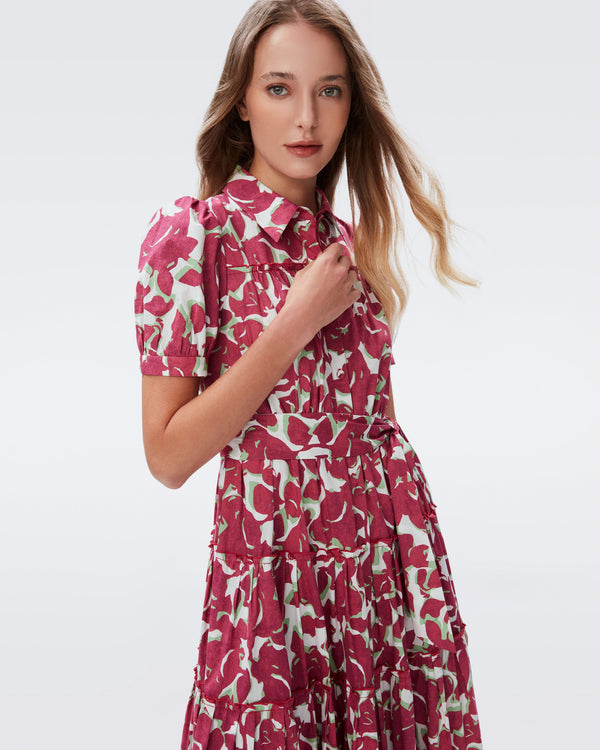 DVF queena cotton poplin midi dress in flora nocturna pink