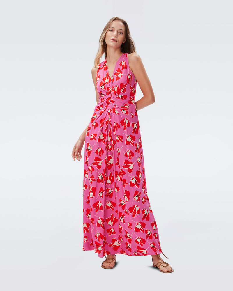DVF ace maxi dress in giant paper tulip pink
