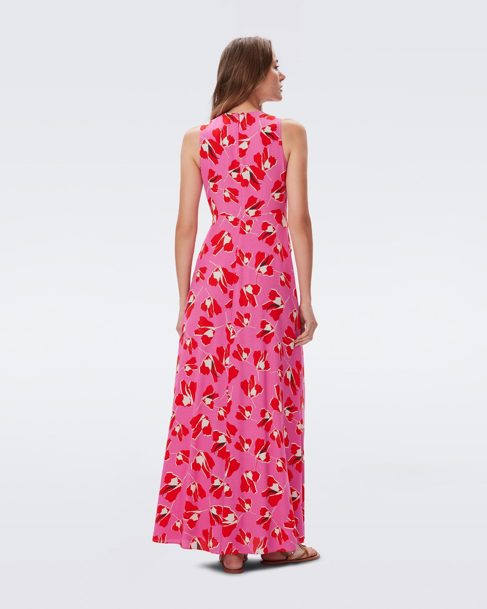 DVF ace maxi dress in giant paper tulip pink