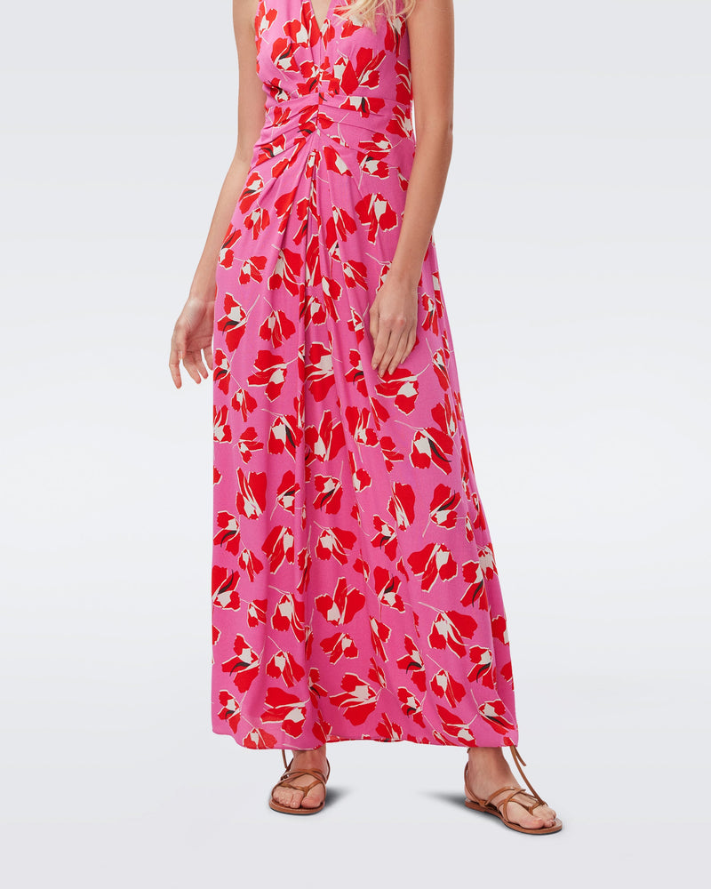 DVF ace maxi dress in giant paper tulip pink