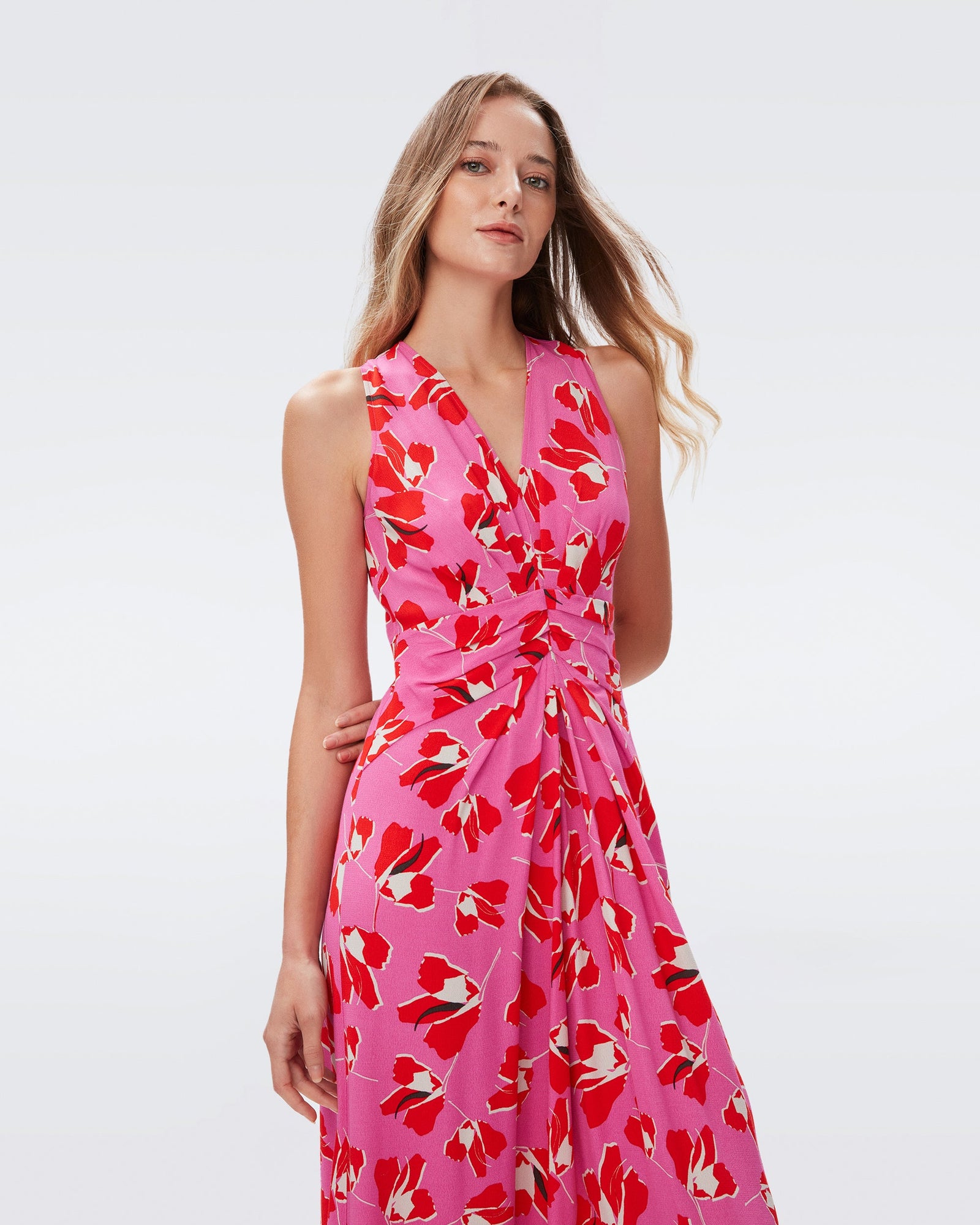 DVF ace maxi dress in giant paper tulip pink