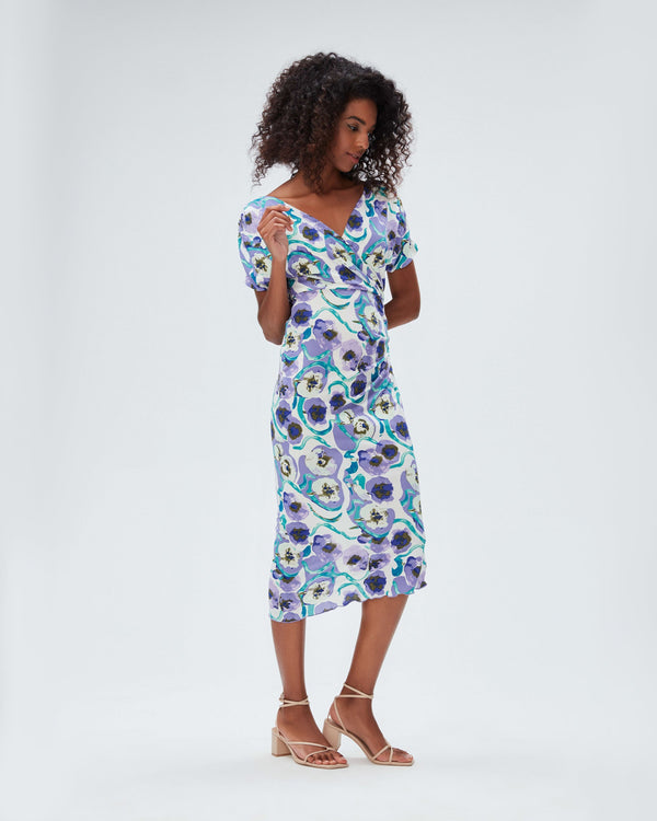 dvf havana dress in watercolor blossom med purple