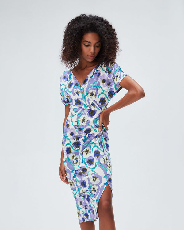 dvf havana dress in watercolor blossom med purple