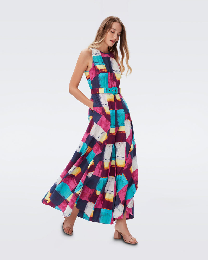 DVF elliot maxi dress in painted plaid