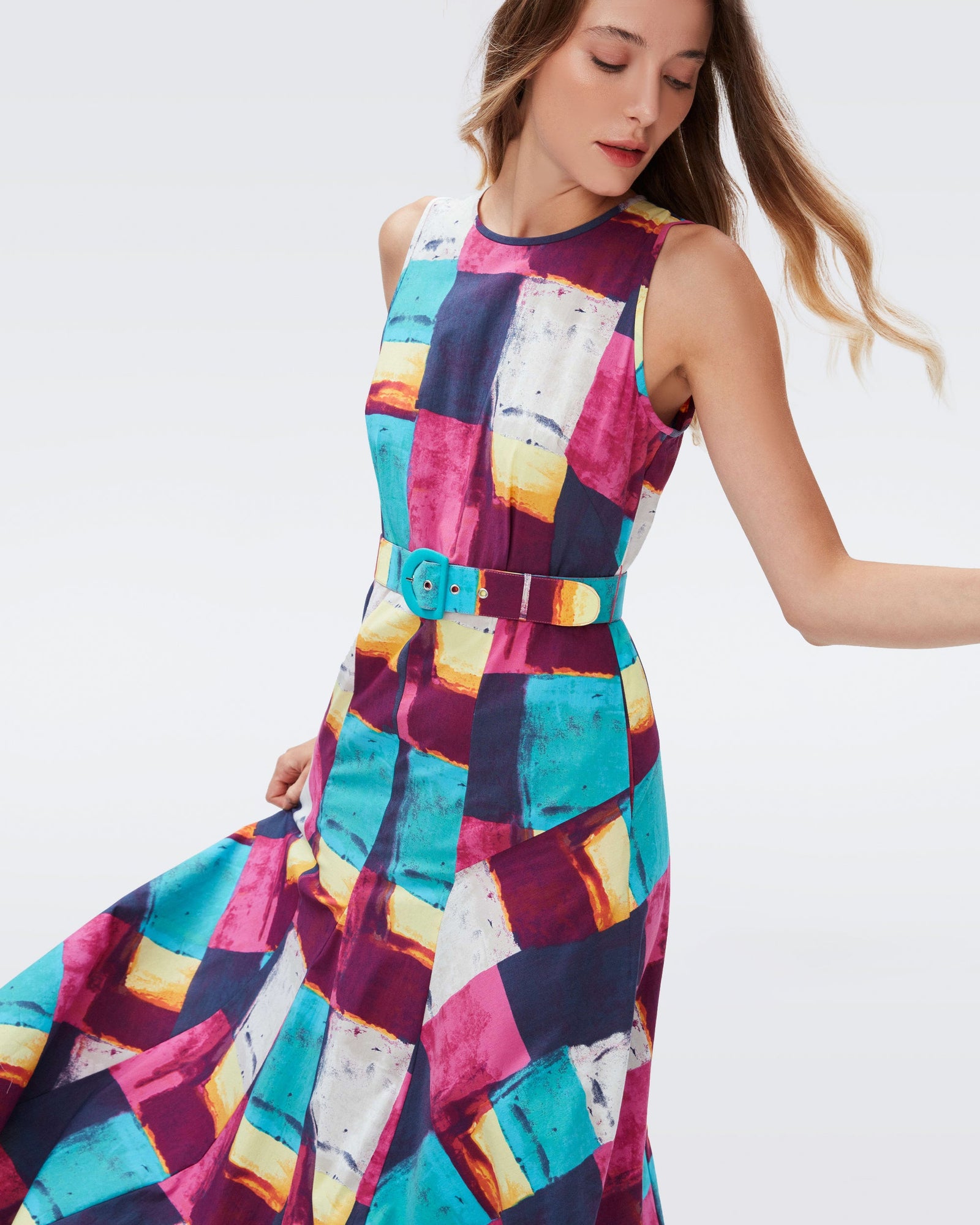 DVF elliot maxi dress in painted plaid
