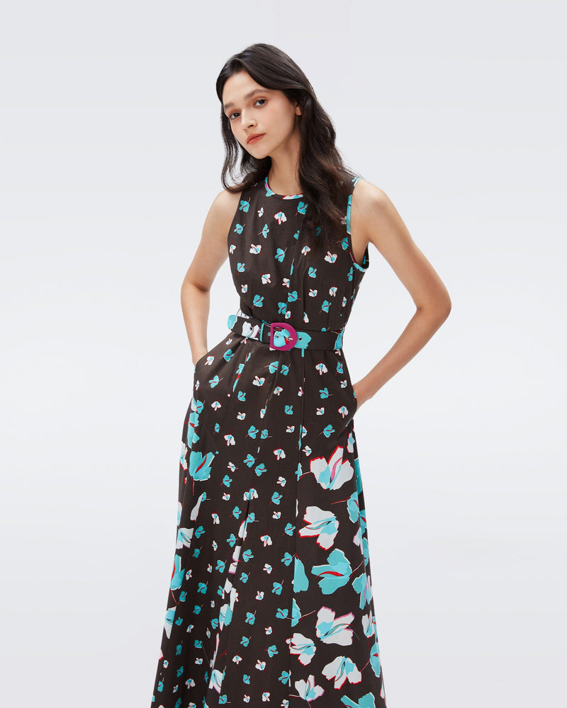 DVF elliot maxi dress in giant and tiny paper tulip coco brown