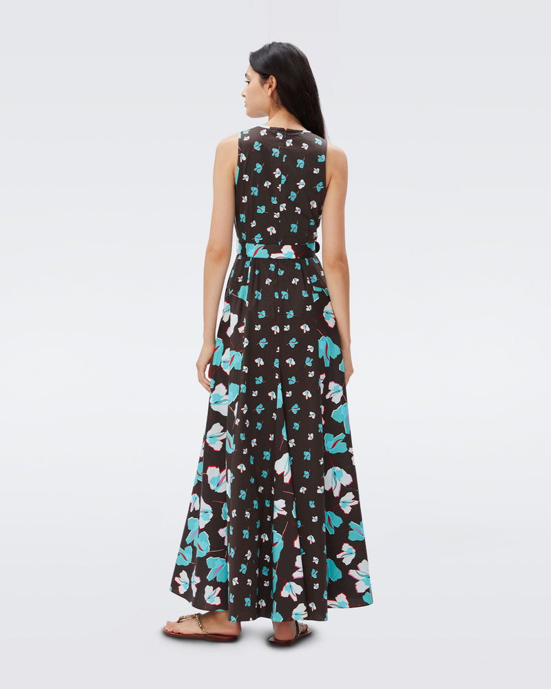 DVF elliot maxi dress in giant and tiny paper tulip coco brown