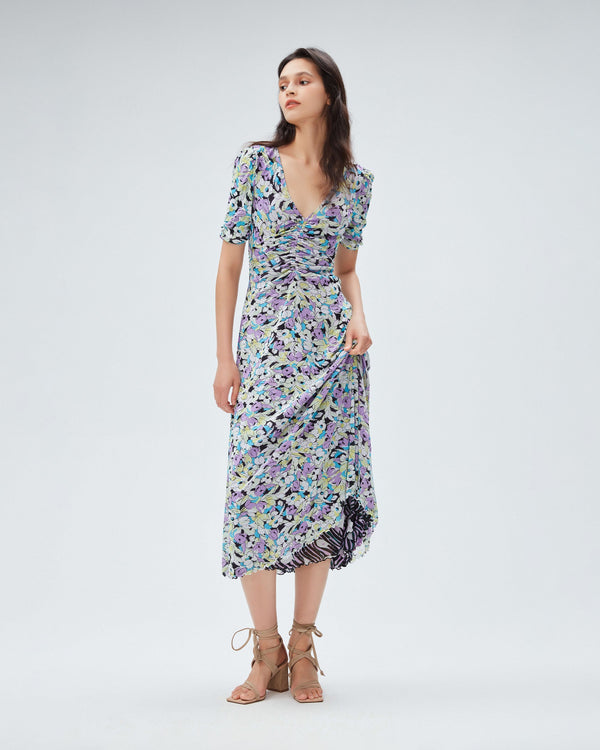 dvf koren reversible midi dress in aqua floral ocean tide orchid