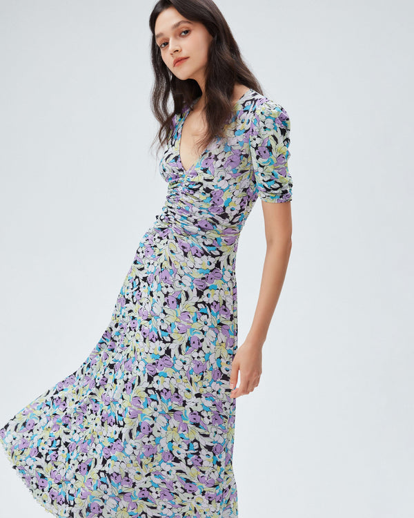 dvf koren reversible midi dress in aqua floral ocean tide orchid