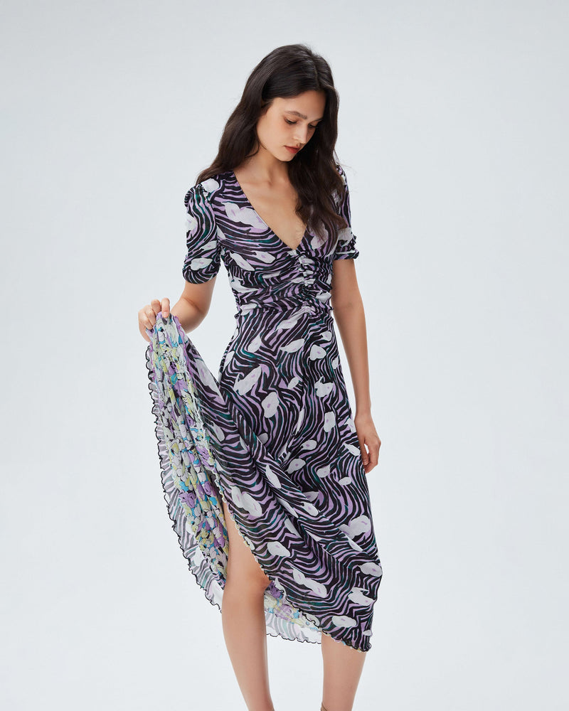 dvf koren reversible midi dress in aqua floral ocean tide orchid