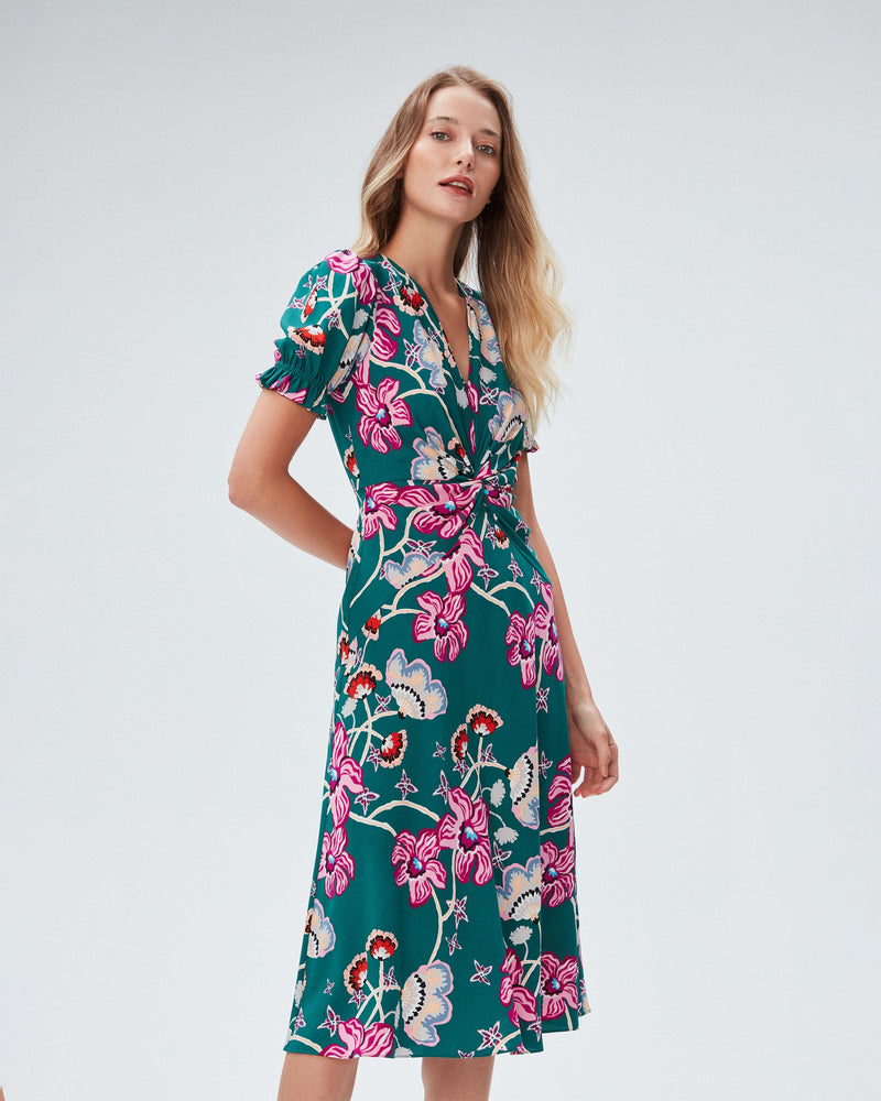 dvf anaba s s dress in tiger lily med quetzal green