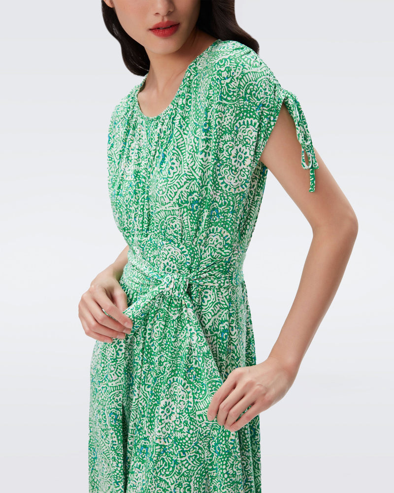 DVF reggio midi dress in athens paisley indian green