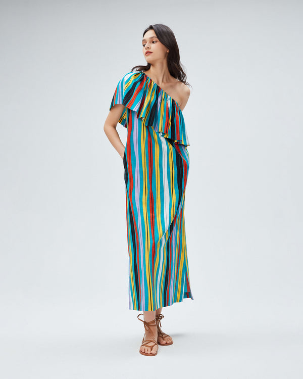 dvf amrita dress in wave stripe quetzal green