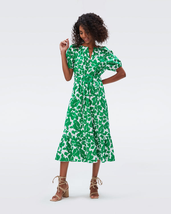 DVF lindy midi dress in flora nocturna green