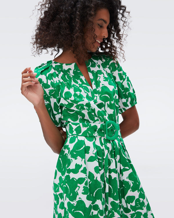 DVF lindy midi dress in flora nocturna green