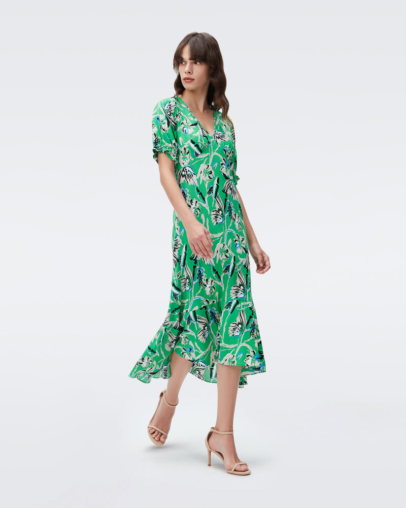 DVF orla midi dress in butterfly floral signature green