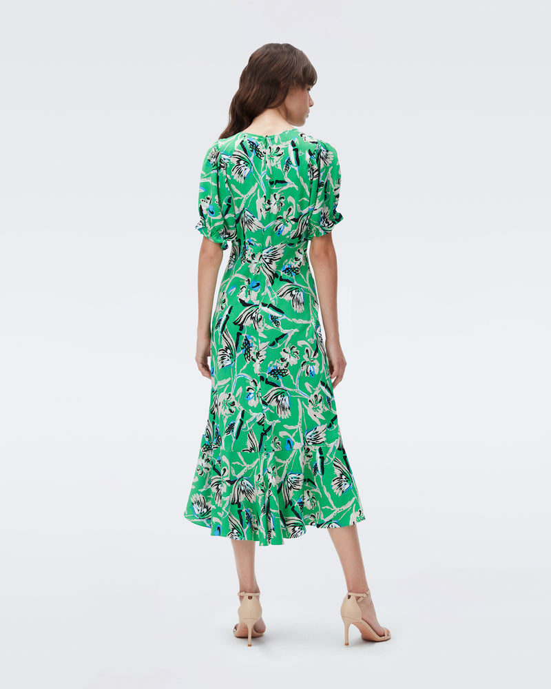 DVF orla midi dress in butterfly floral signature green