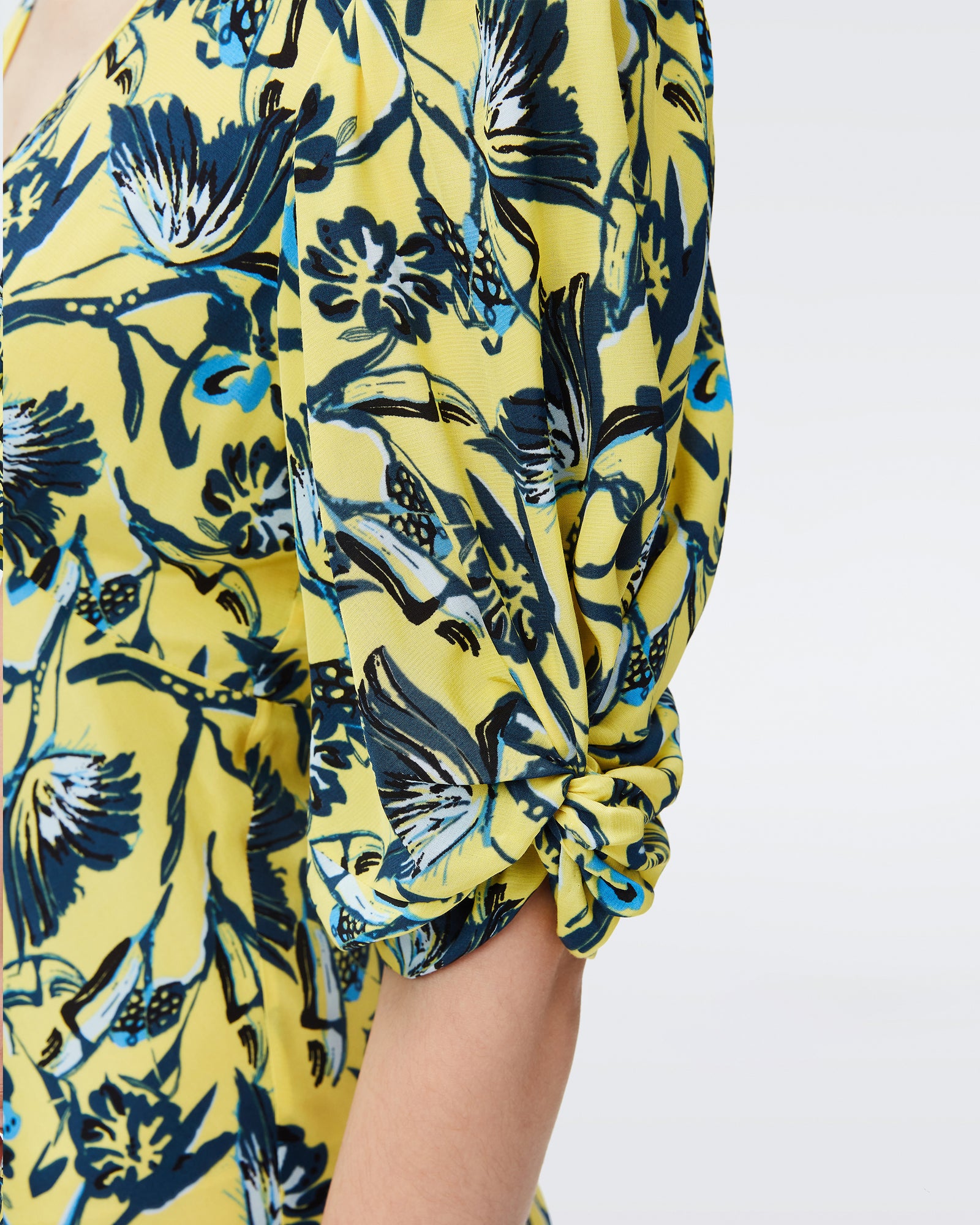 DVF tati dress in butterfly floral signature yellow