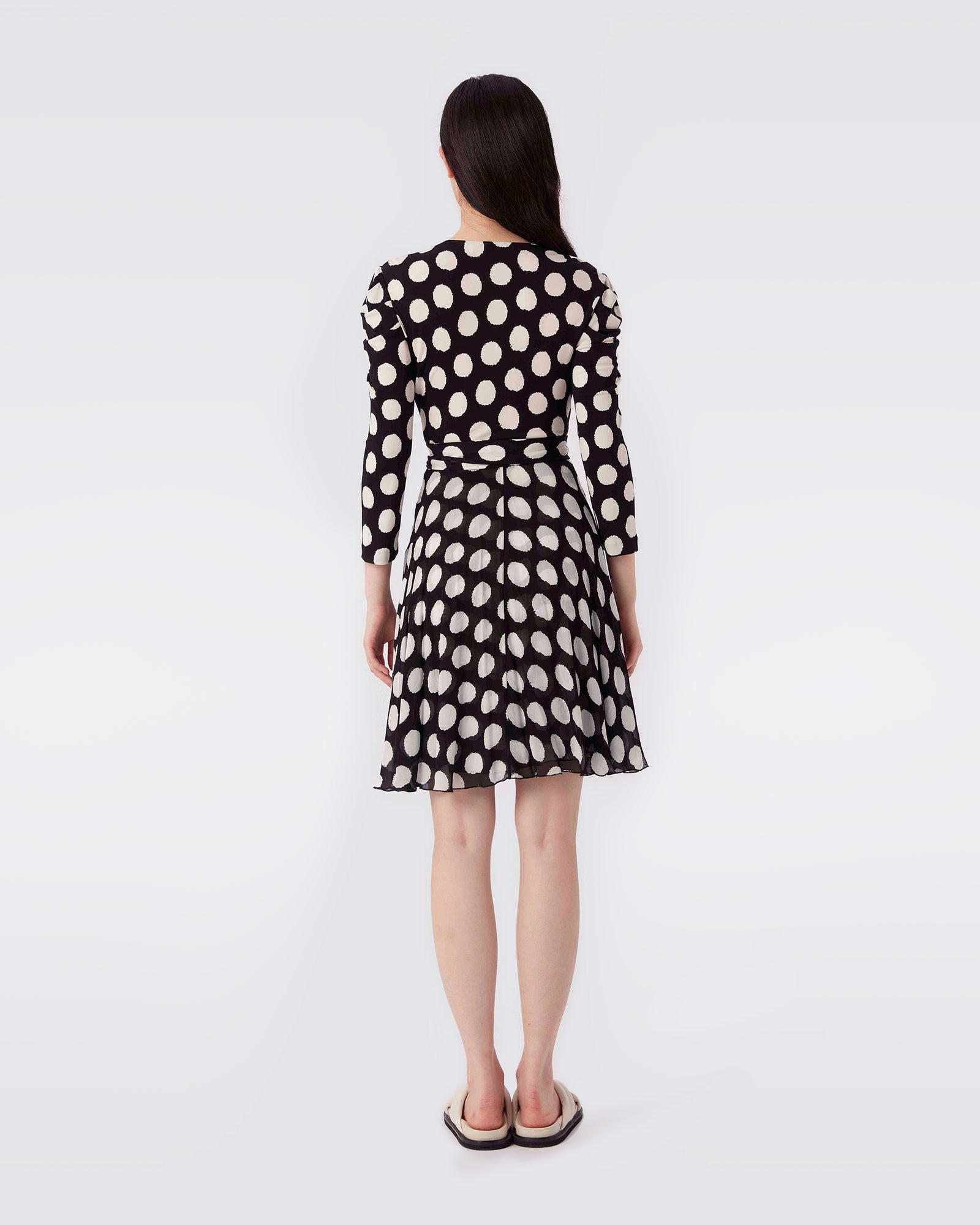 Saturn Wrap Dress In Black Abstract Dot