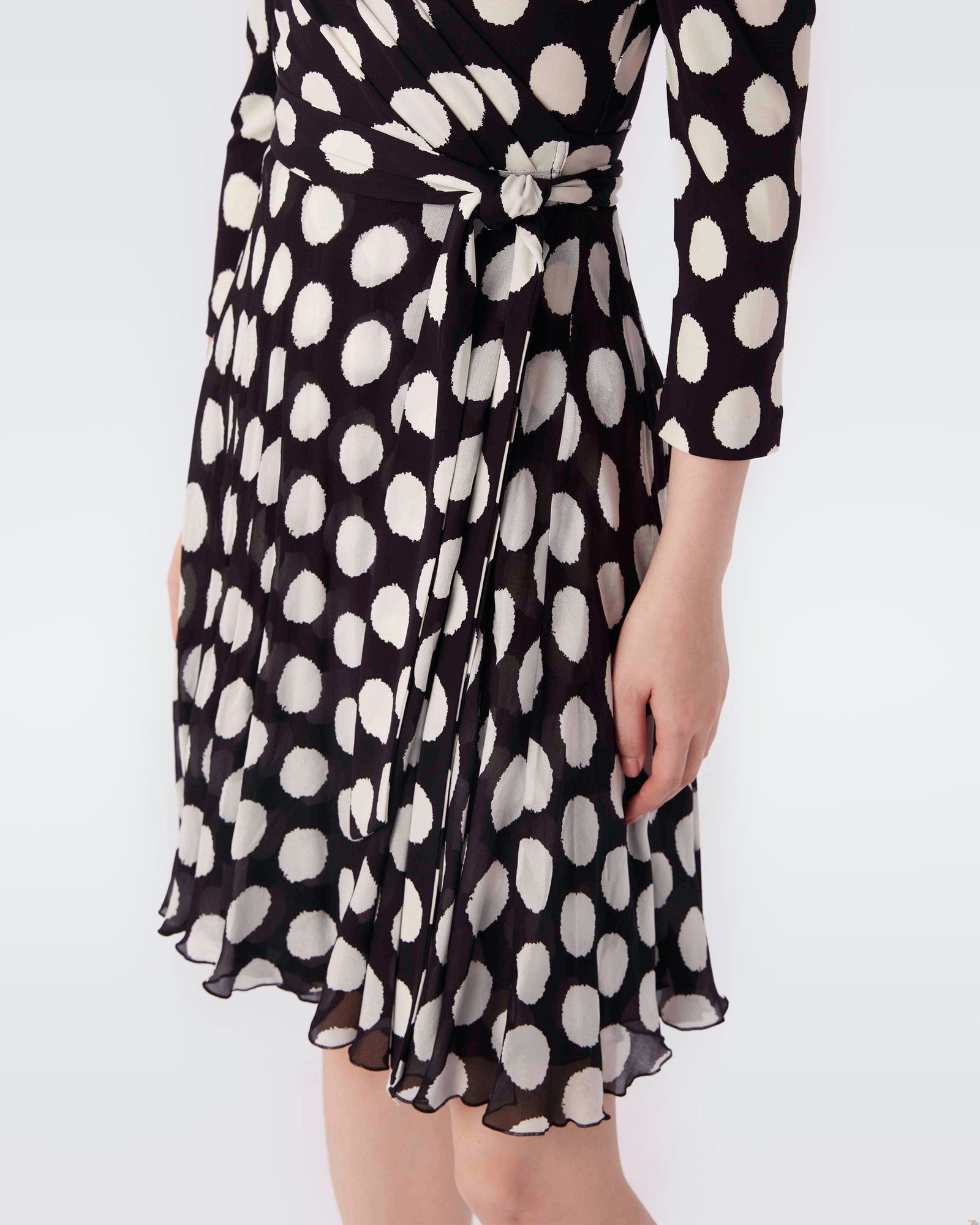 Saturn Wrap Dress In Black Abstract Dot