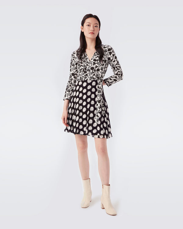 DVF Irina Silk-Jersey & Chiffon Wrap Dress in Begonia Leaves & Abstract Dot