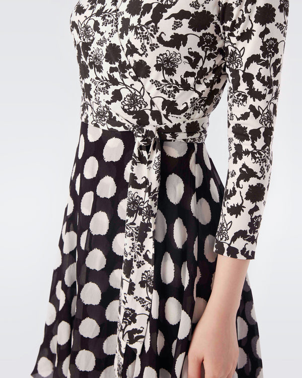 DVF Irina Silk-Jersey & Chiffon Wrap Dress in Begonia Leaves & Abstract Dot