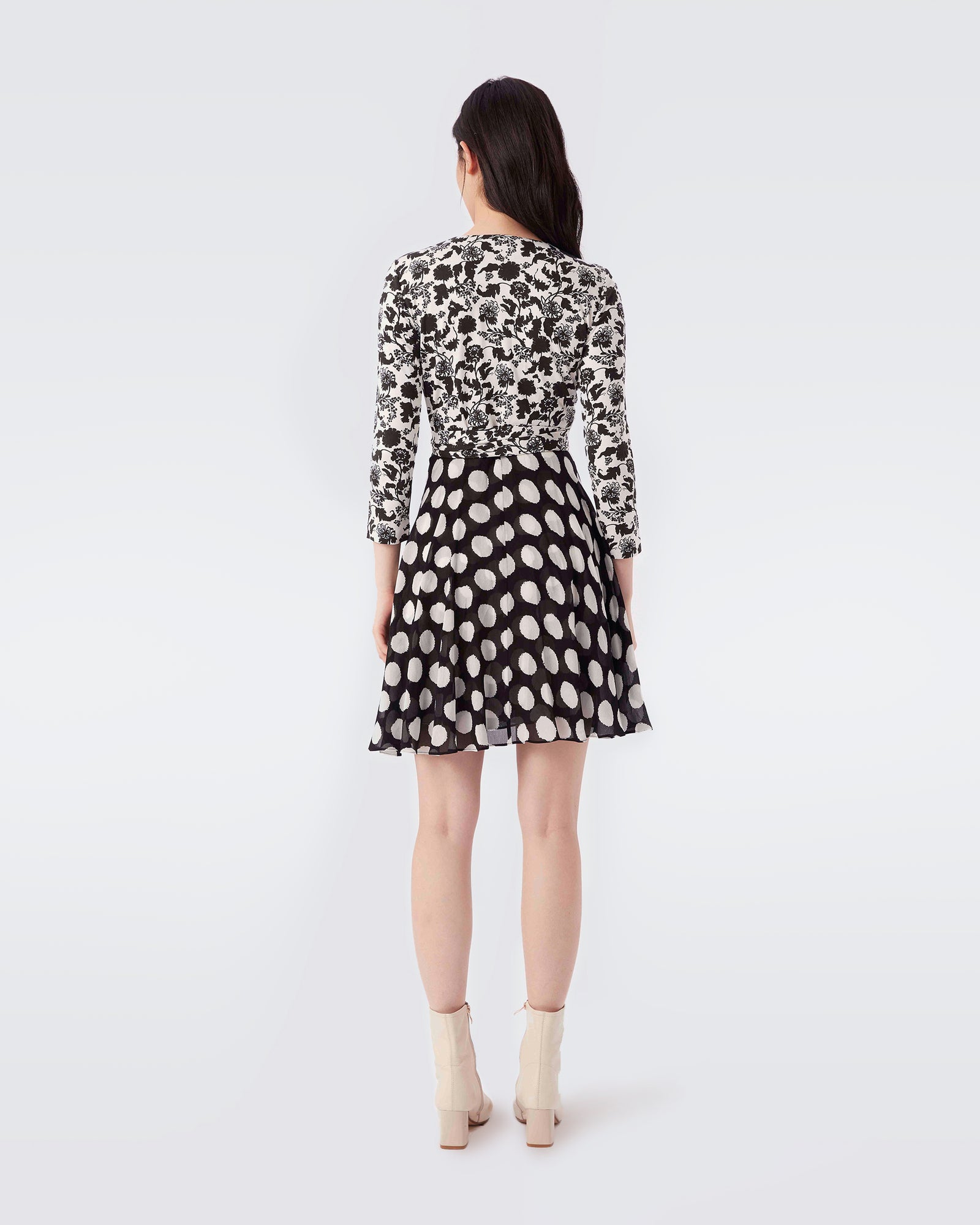 DVF Irina Silk-Jersey & Chiffon Wrap Dress in Begonia Leaves & Abstract Dot_Back