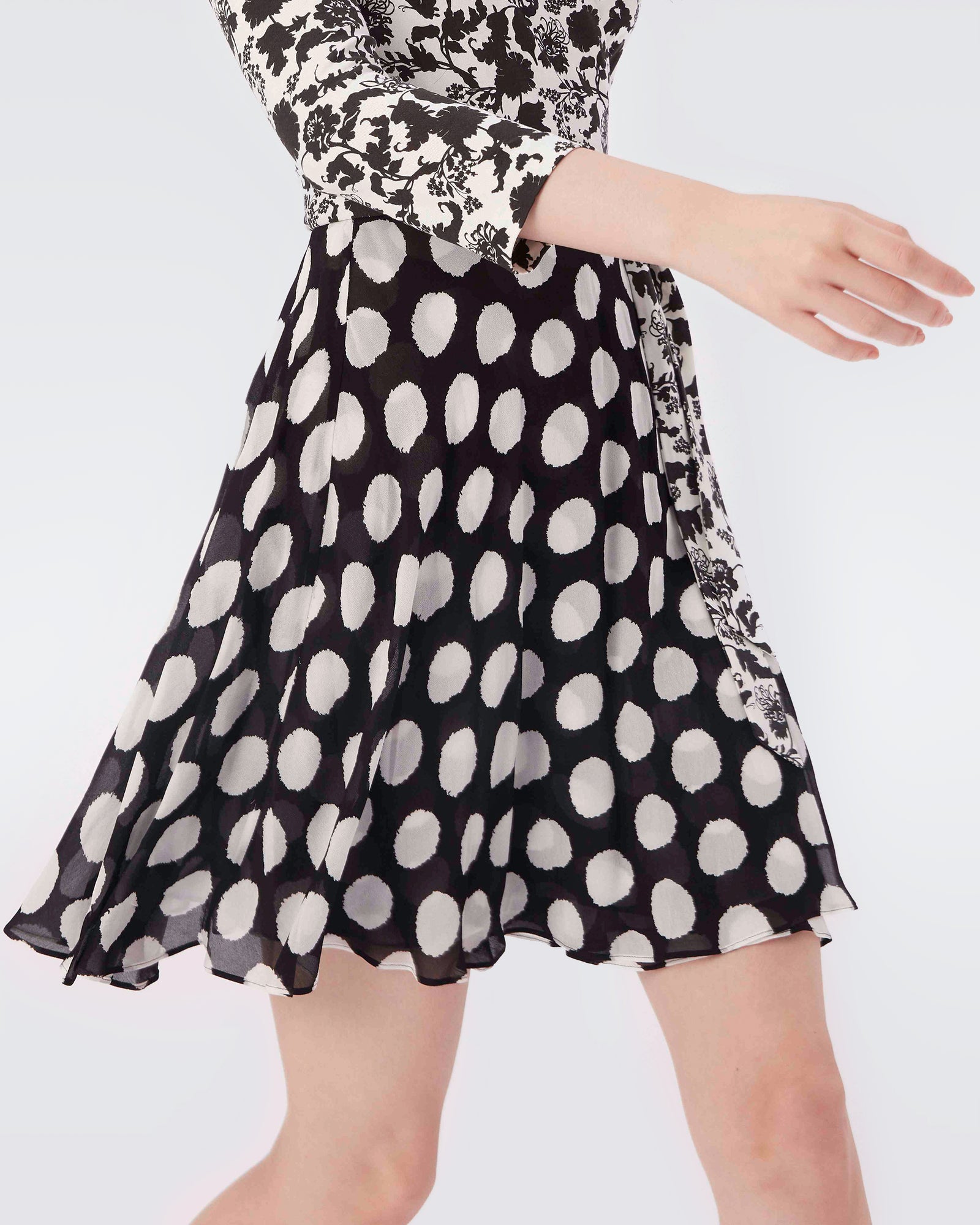 DVF Irina Silk-Jersey & Chiffon Wrap Dress in Begonia Leaves & Abstract Dot_Side