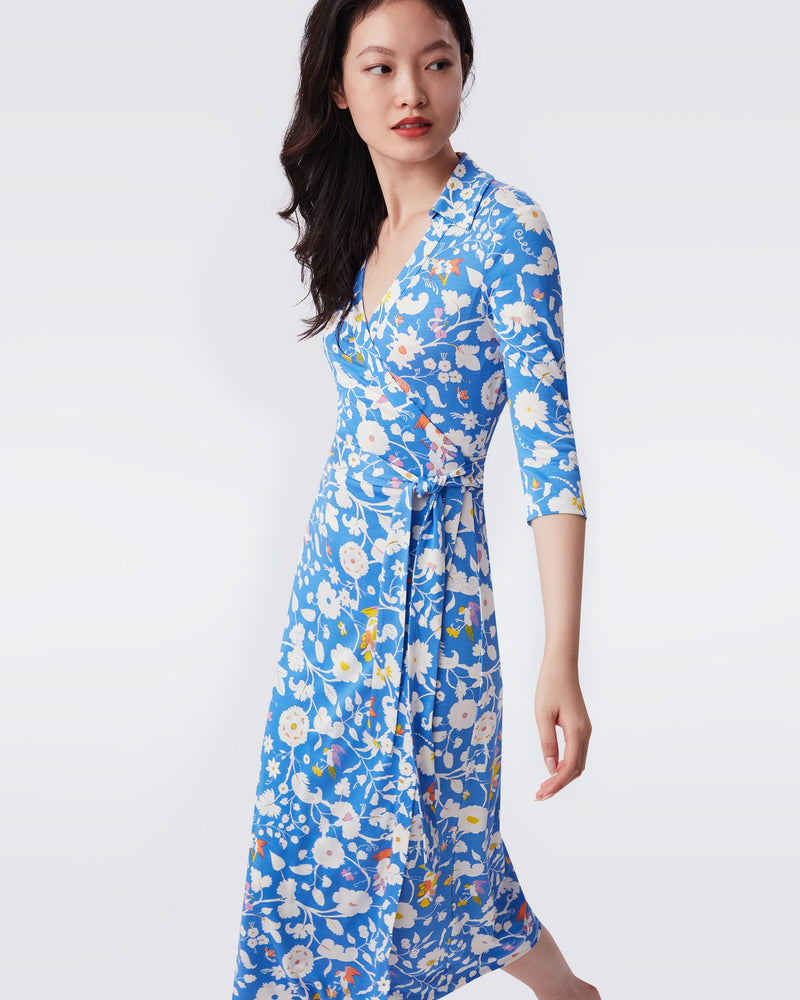DVF Abigail Silk Jersey Midi Wrap Dress_Blue Floral Print Dress
