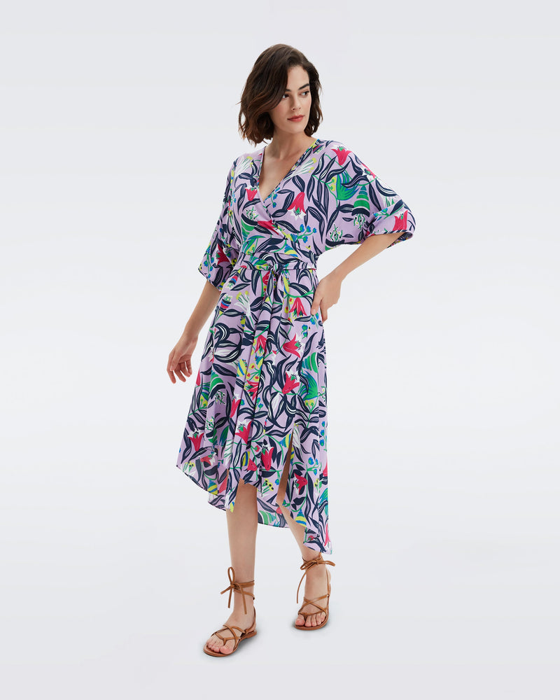 DVF Eloise Crepe Midi Dress in Fantasia Floral Orchid