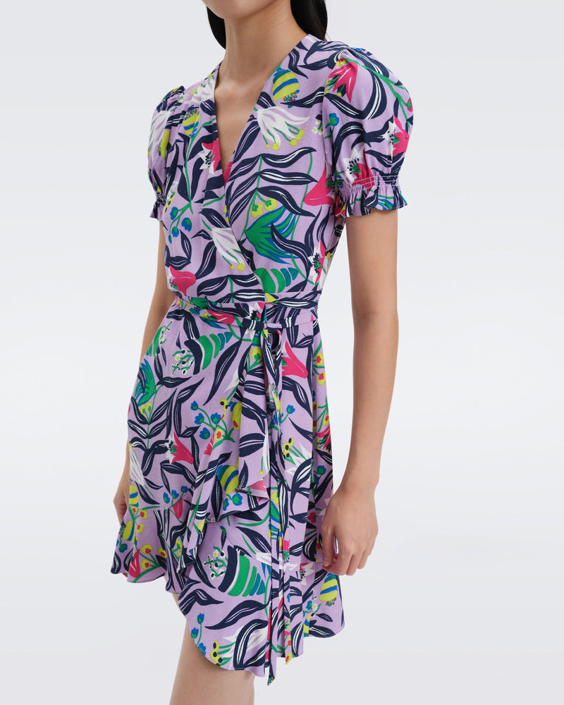 DVF Emilia Mini Dress in Fantasia Floral Orchid