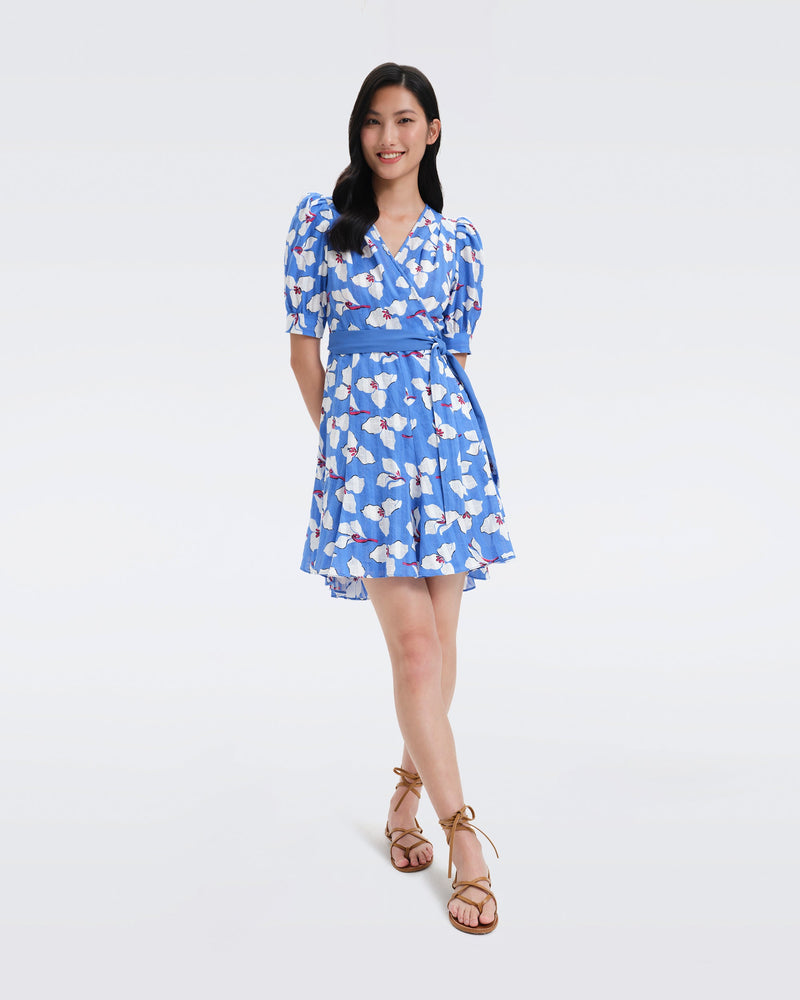 DVF Elodie Wrap Dress in Graphic Flower Lg Signature Blue