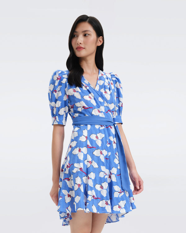 DVF Elodie Wrap Dress in Graphic Flower Lg Signature Blue