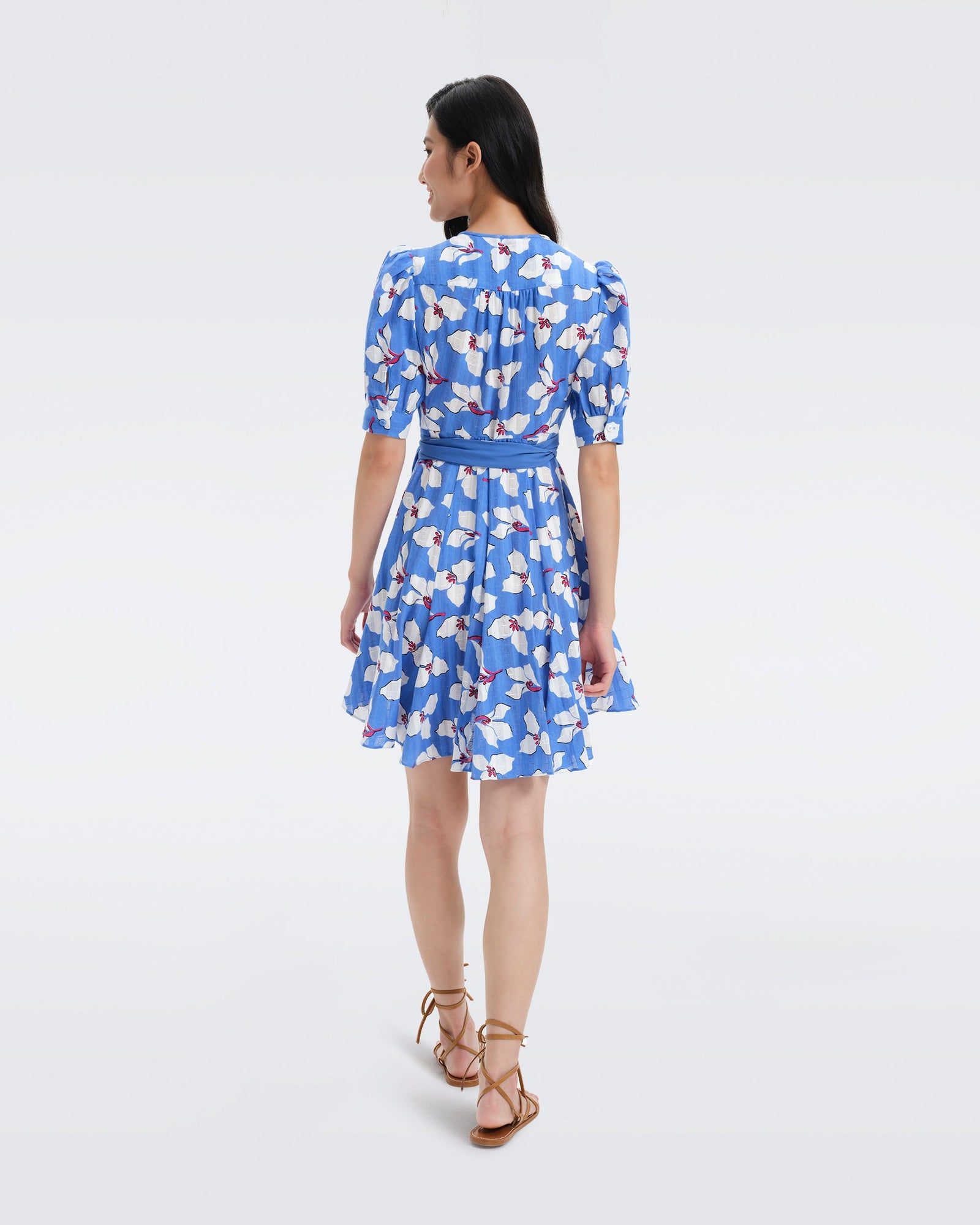 DVF Elodie Wrap Dress in Graphic Flower Lg Signature Blue