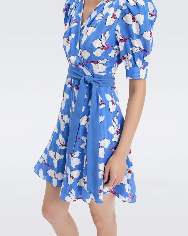 DVF Elodie Wrap Dress in Graphic Flower Lg Signature Blue