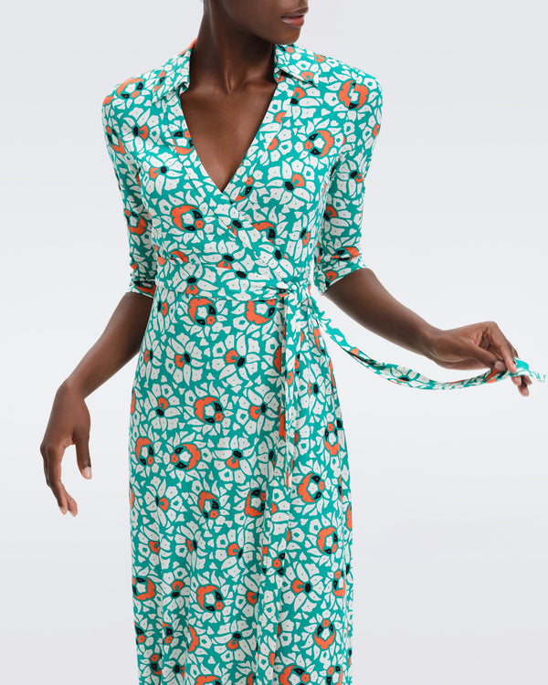 DVF Abigail Silk Jersey Maxi Wrap Dress in Huge Pebbles Summer Turquoise