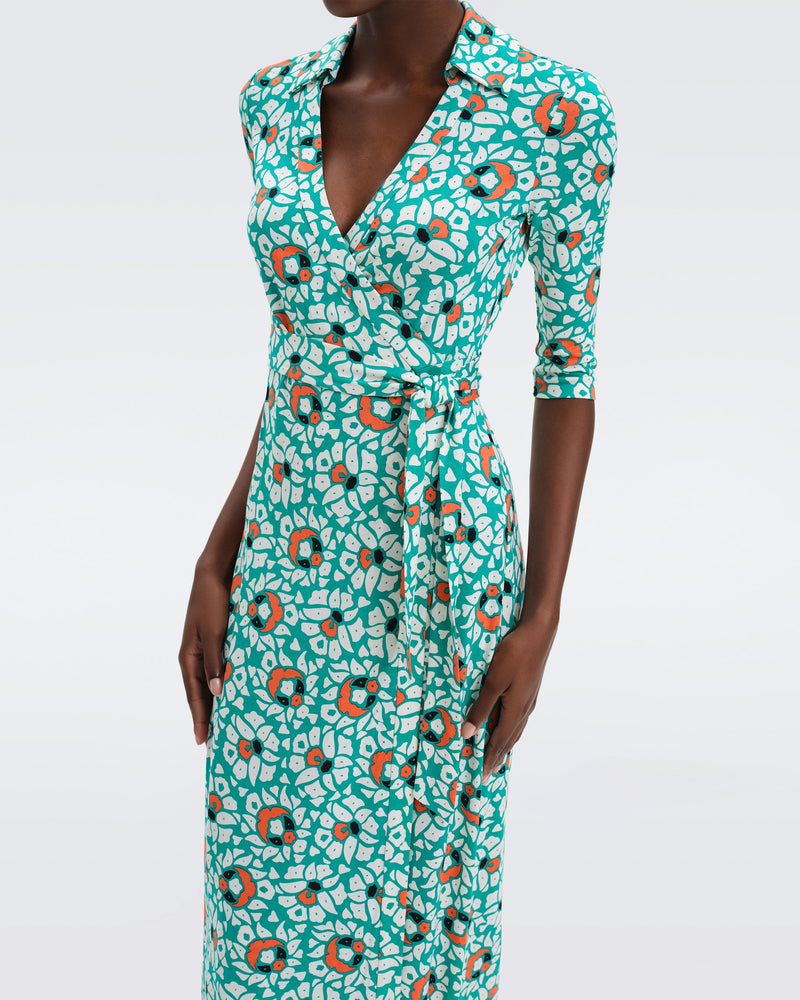 DVF Abigail Silk Jersey Maxi Wrap Dress in Huge Pebbles Summer Turquoise