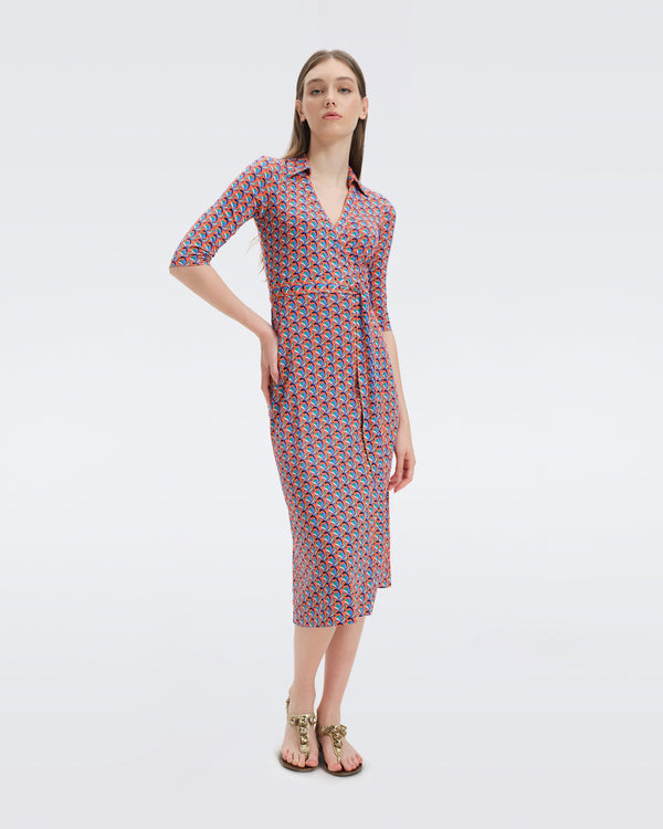 DVF Abigail Midi Wrap Dress in Fleurgeo Coral Reef