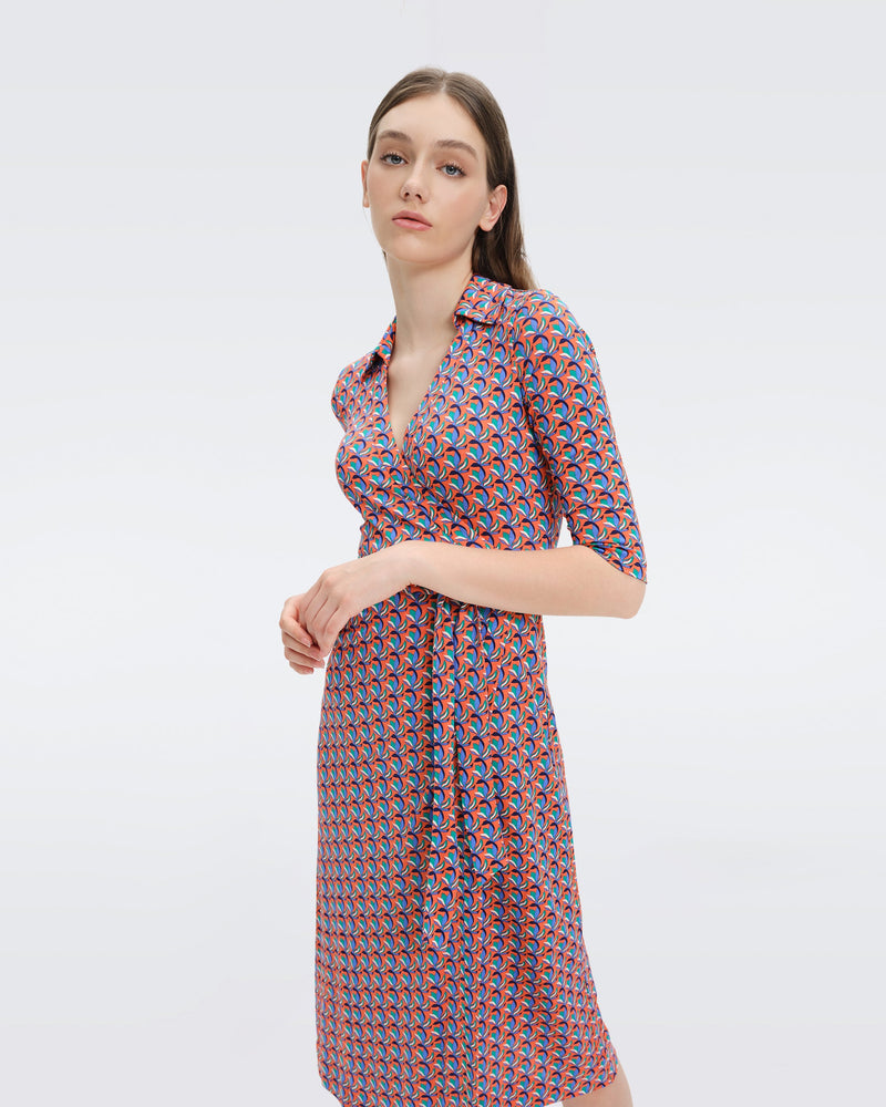 DVF Abigail Midi Wrap Dress in Fleurgeo Coral Reef