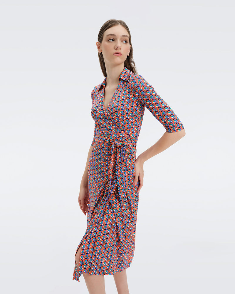 DVF Abigail Midi Wrap Dress in Fleurgeo Coral Reef