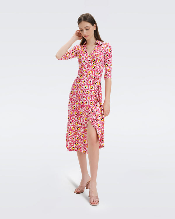 DVF Abigail Silk Jersey Midi Wrap Dress in Pebbles Pink