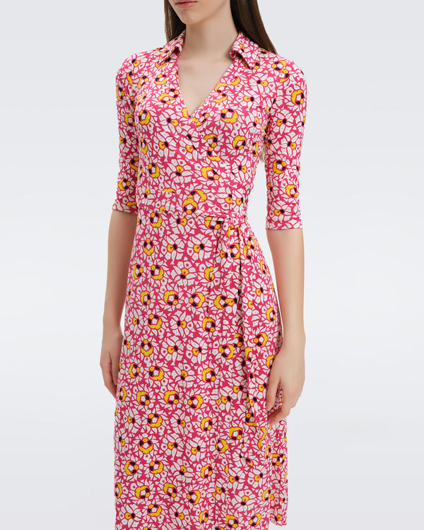 DVF Abigail Silk Jersey Midi Wrap Dress in Pebbles Pink