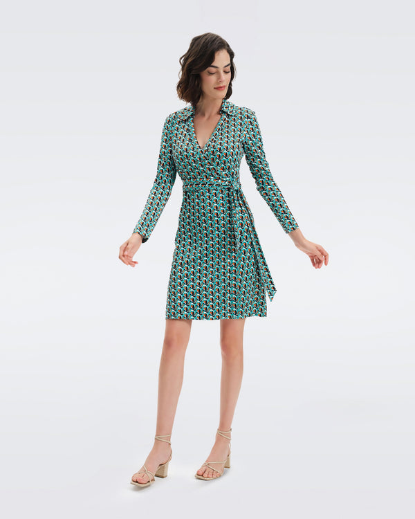 DVF Jeanne Two Wrap Dress in Fleurgeo Summer Turquoise