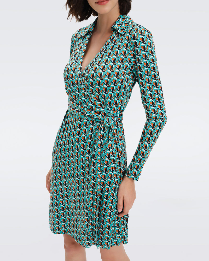 DVF Jeanne Two Wrap Dress in Fleurgeo Summer Turquoise