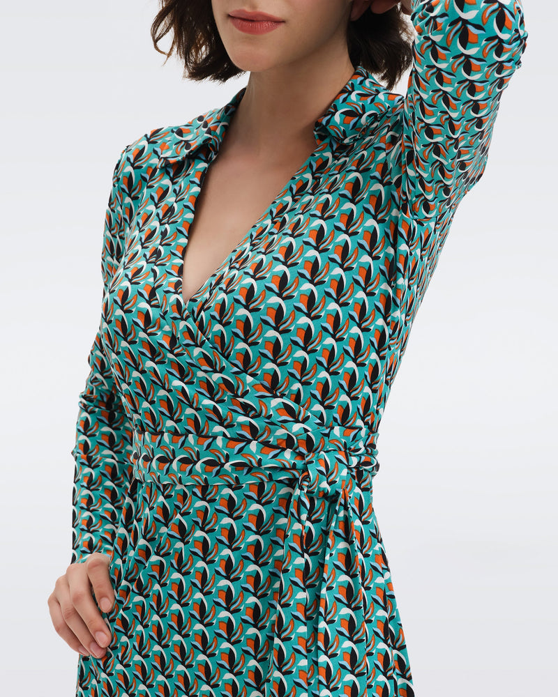 DVF Jeanne Two Wrap Dress in Fleurgeo Summer Turquoise