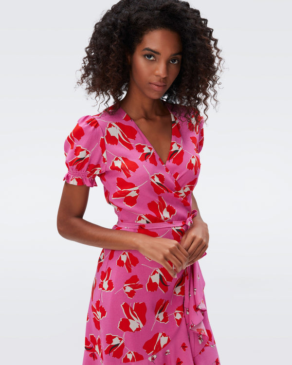 DVF emilia wrap dress in giant and small paper tulip pink