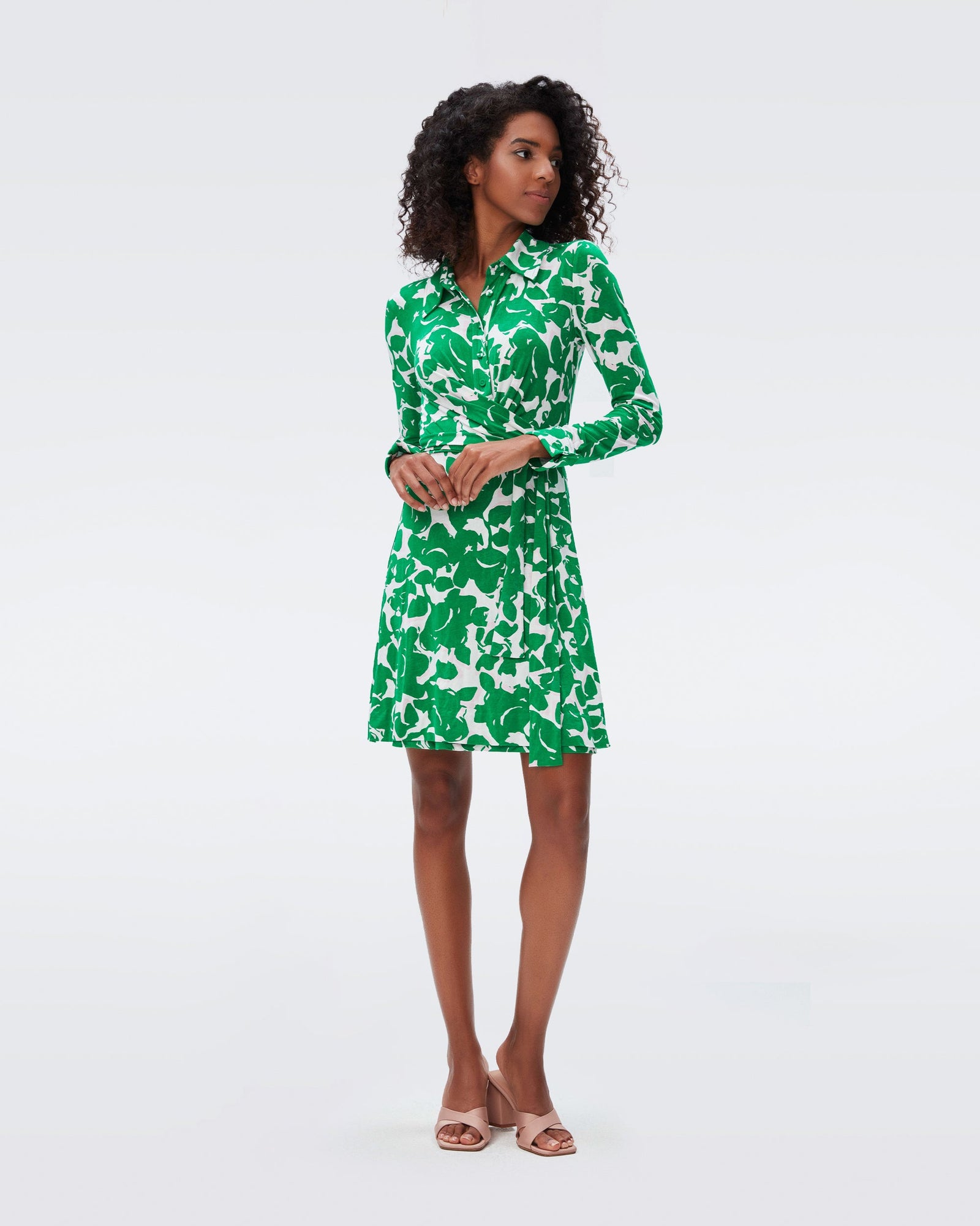DVF didi wrap dress in flora nocturna green