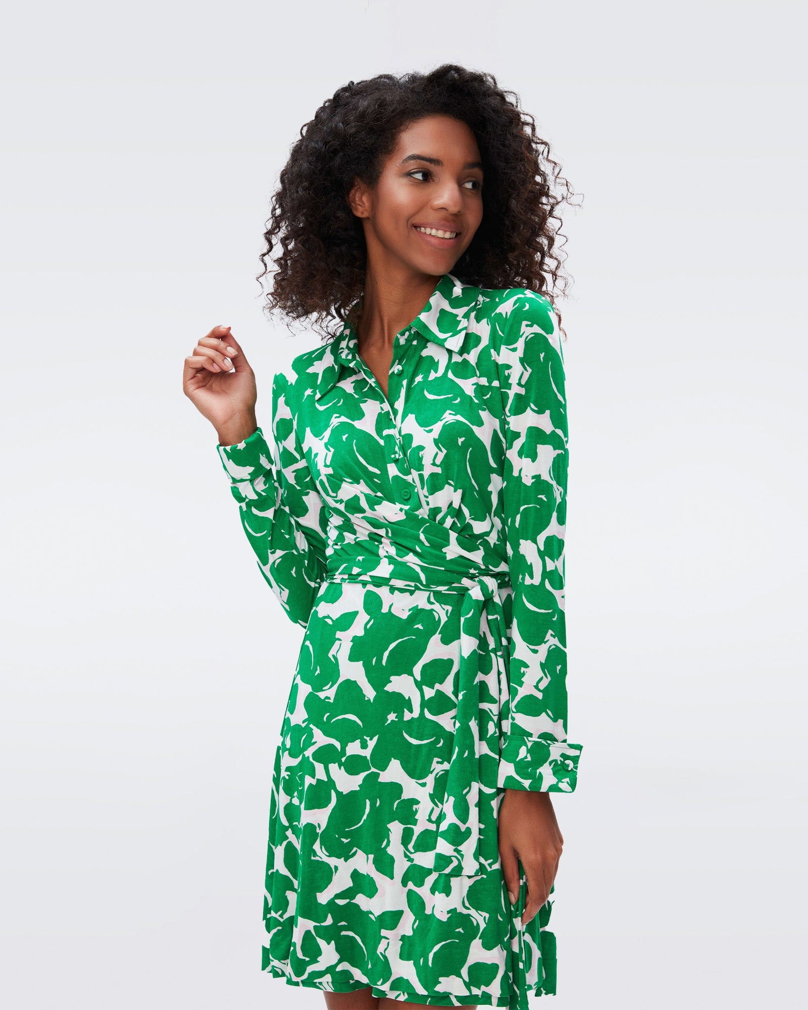 DVF didi wrap dress in flora nocturna green