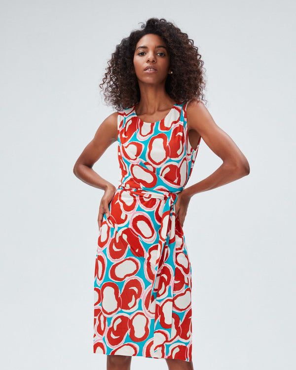 dvf emina dress in abstract dot lg turquoise